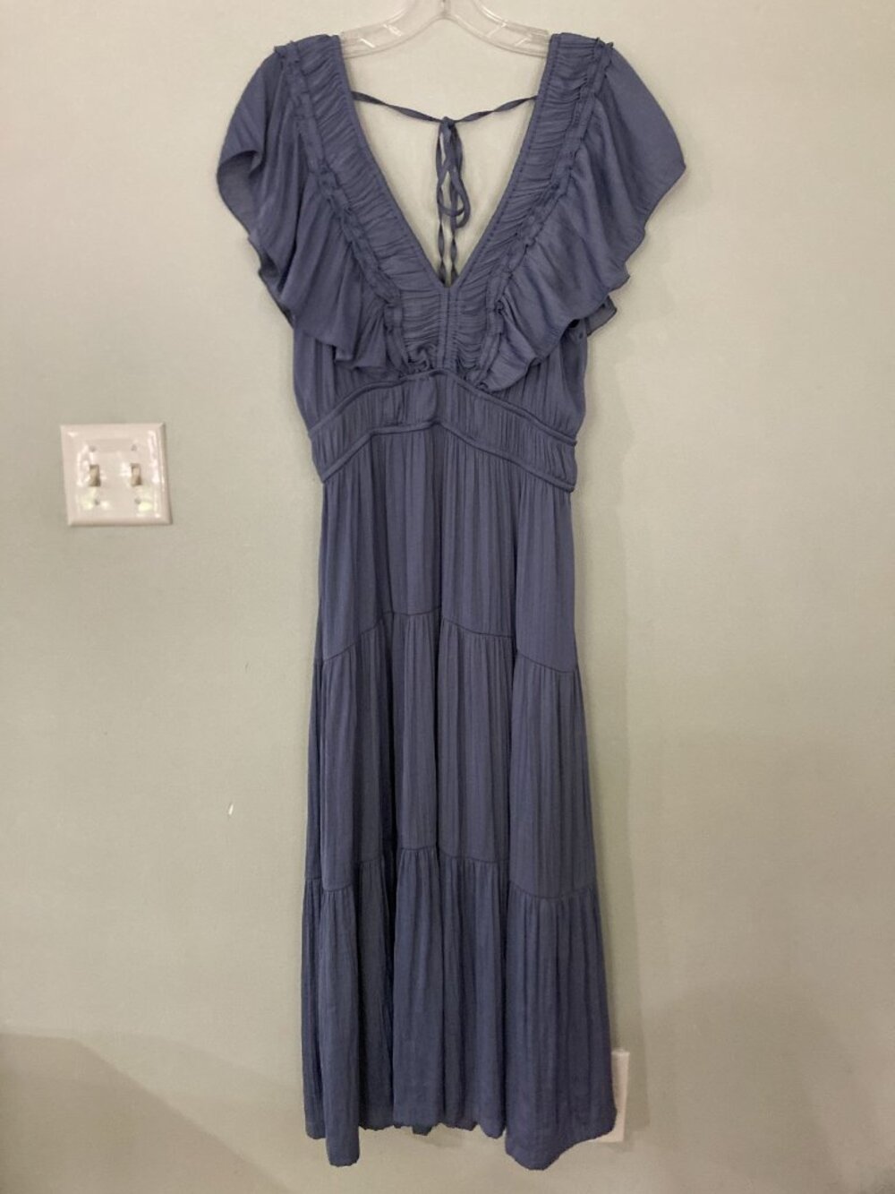 Joie Blue Maxi Dress With Flutter Sleeves & Tie-Back Detail Size Large